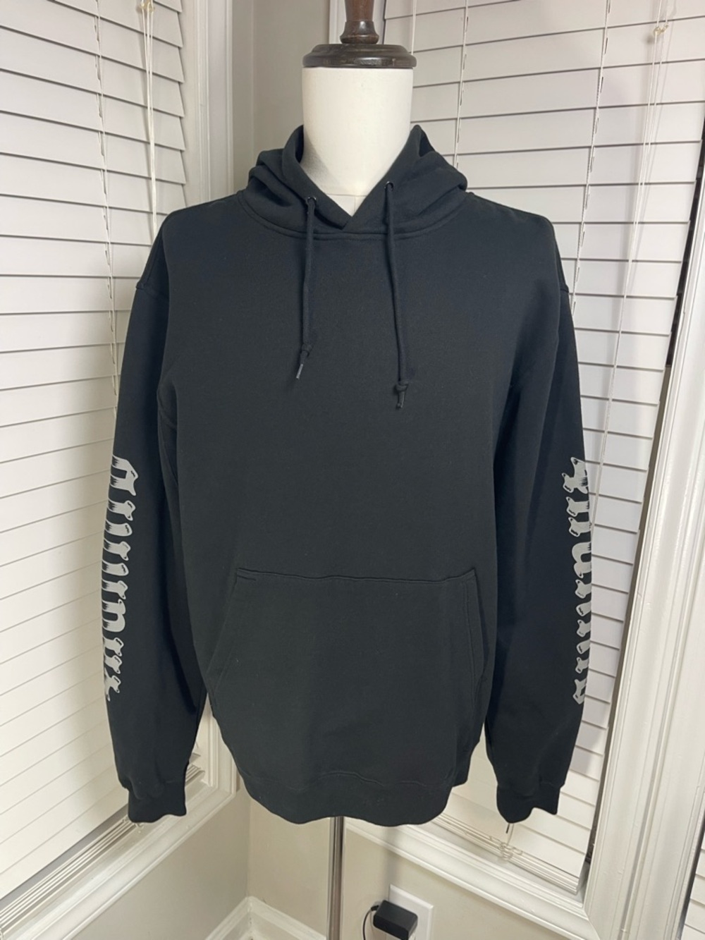 Men's Black Pullover Hoodie with Sleeve Graphics